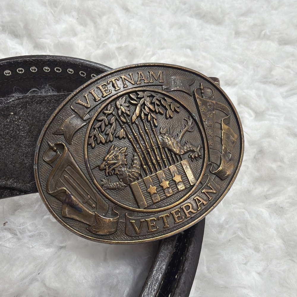 Vietnam Veteran Belt & Buckle Nocona South Western‎ Cowboy Studded Mens Size 40
